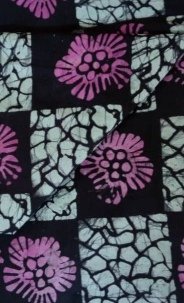 Black with pink flowers and squared blue prints