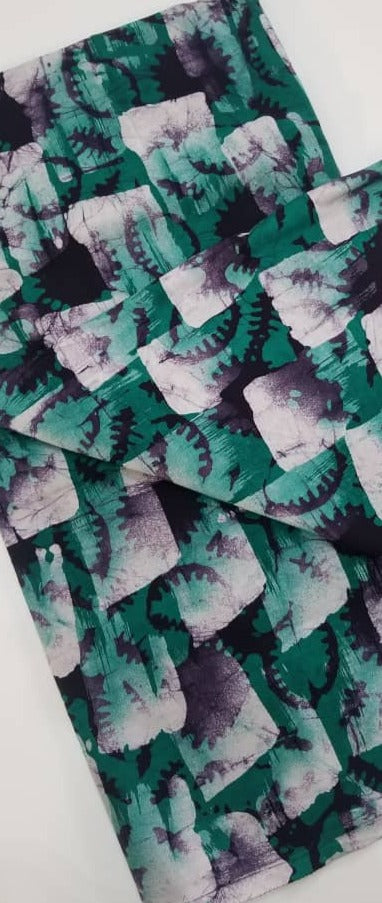 Green with White and Black Batik Fabric