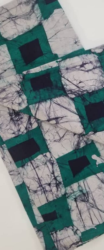 Green, White and Black Squared Batik Fabric