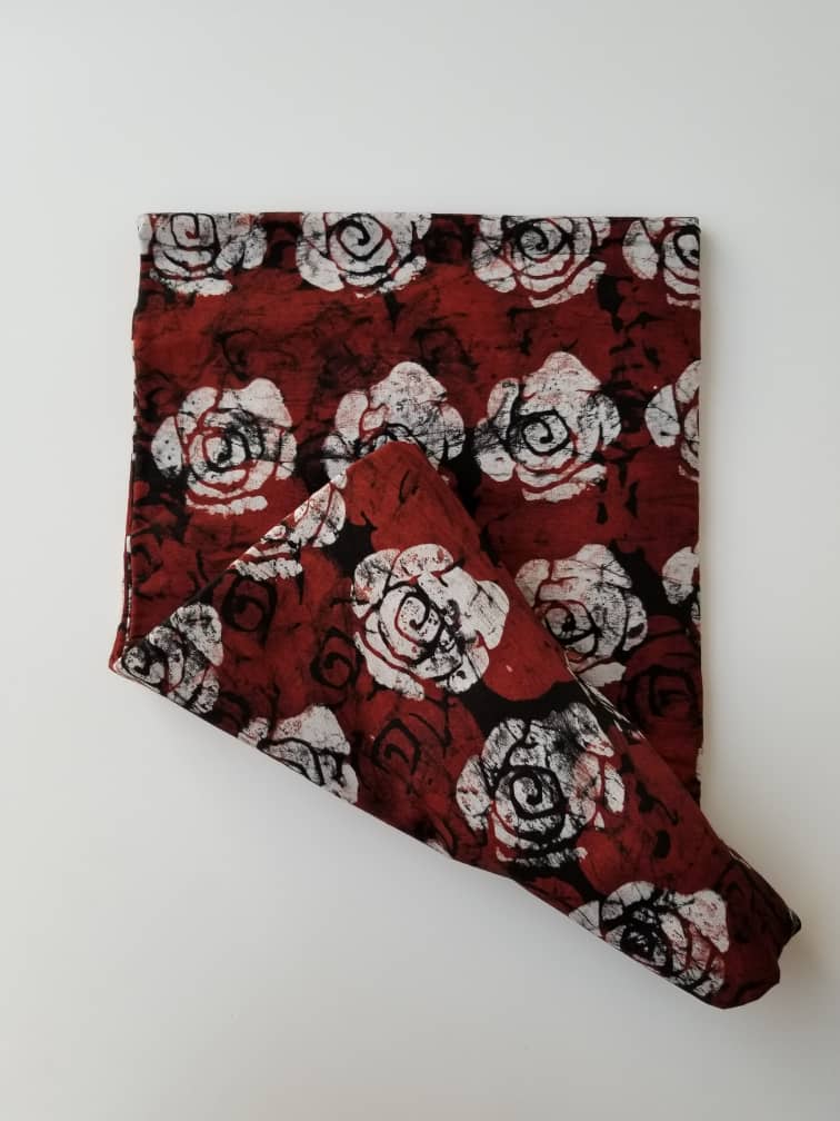 Maroon with White flowers Batik Fabric