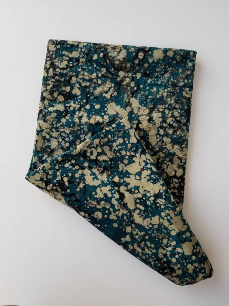 Blue and Cream Stained Batik Fabric