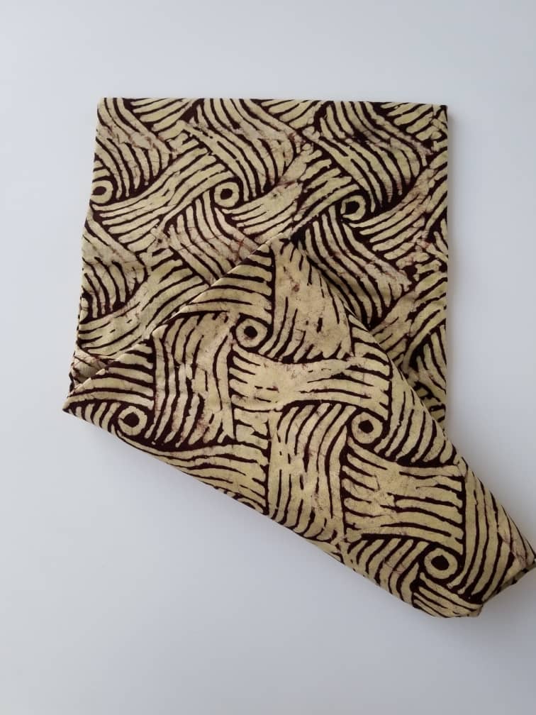 Cream and Coffee Brown printed Batik Fabric