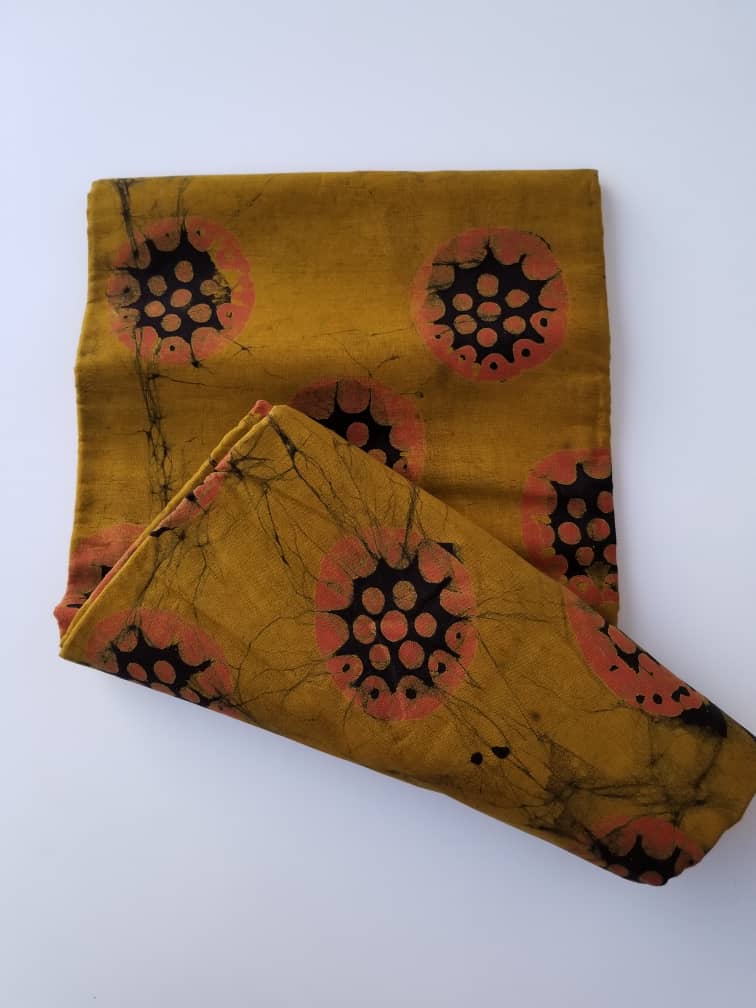 Mustard Yellow with Orange and black prints