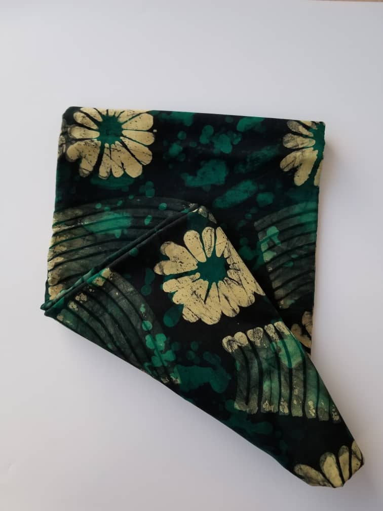 Green with Cream flowers Fabric