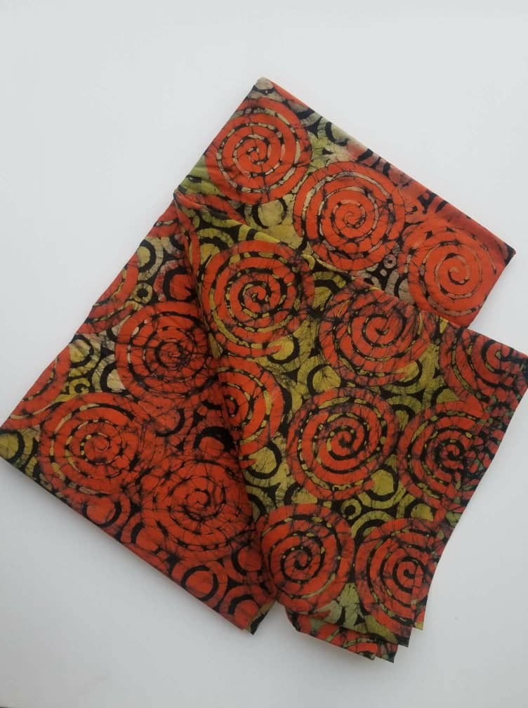 Orange and lime green Batik Fabric