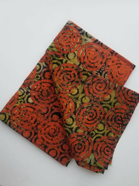 Orange and lime green Batik Fabric
