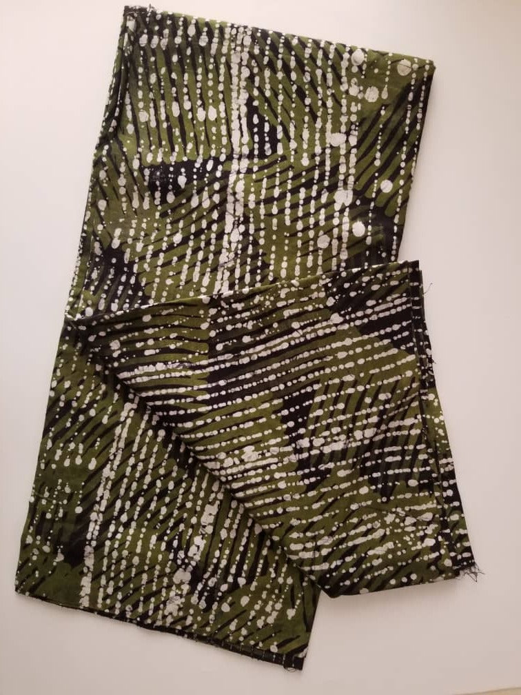 White Doted Green Batik Fabric