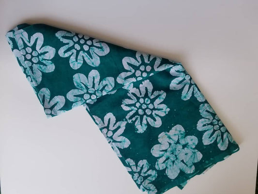 Green And White flowers Batik Fabric