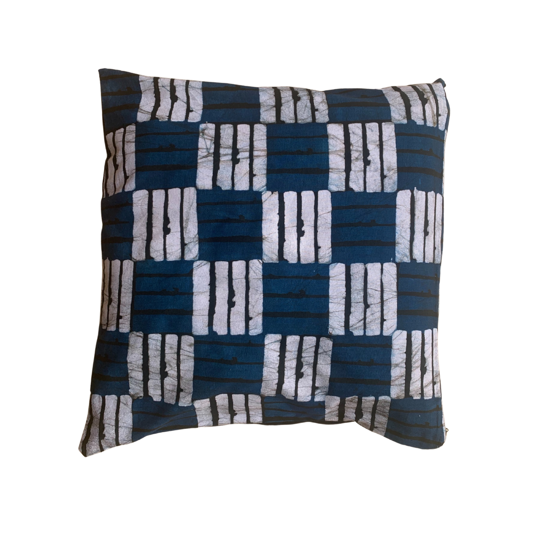 Blue White squares Batik Cushion