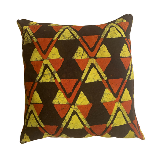 Orange Yellow Brown zigzag Batik Cushion