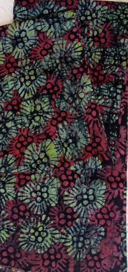 Green And Red Flowers Batik Fabric