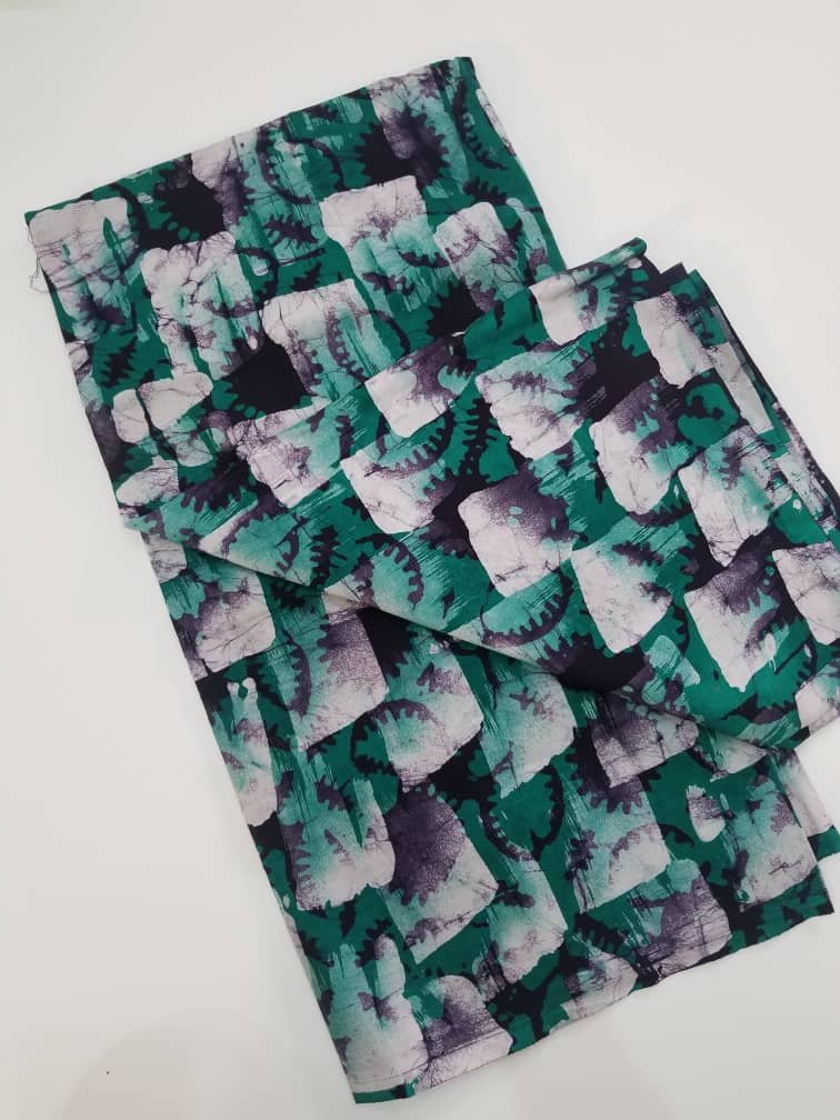 Green with White and Black Batik Fabric