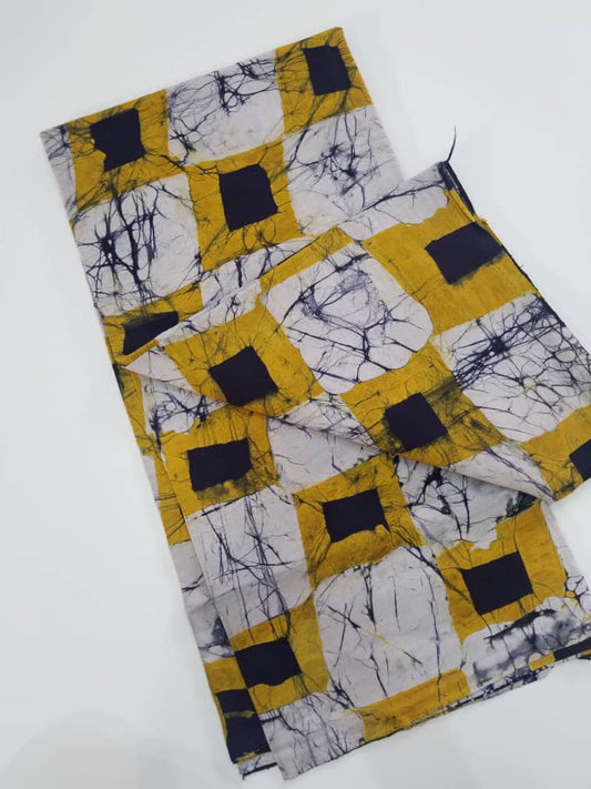 White, Mustard and Black Squared Fabric
