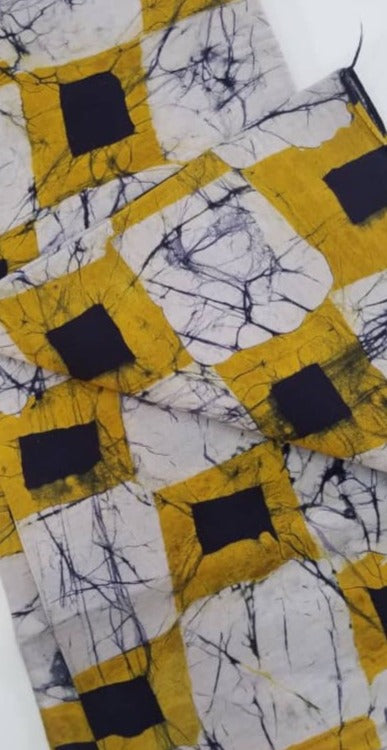 White, Mustard and Black Squared Fabric