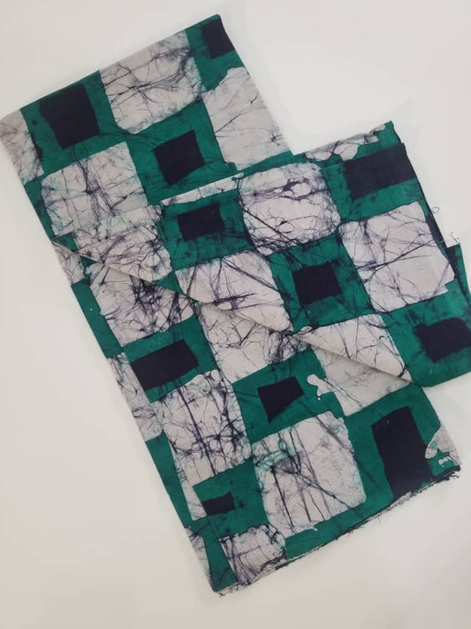 Green, White and Black Squared Batik Fabric