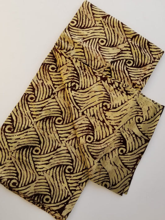 Cream and Coffee Brown printed Batik Fabric