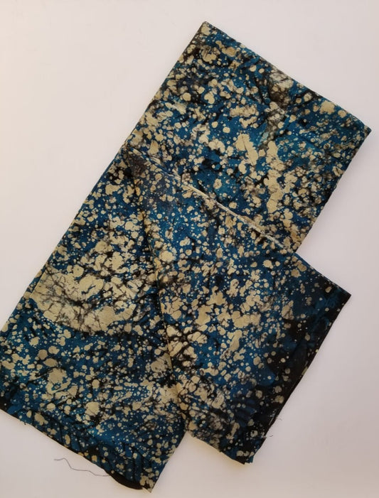Blue and Cream Stained Batik Fabric