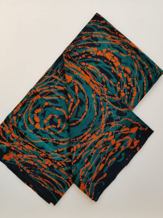 Green and Orange Circular Printed Batik Fabric