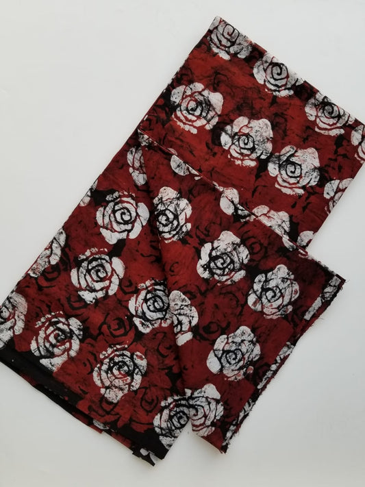 Maroon with White flowers Batik Fabric