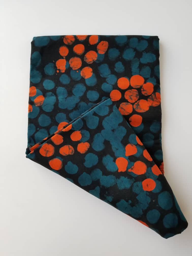 Blue and Orange dotted Batik fabric