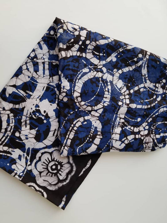 Blue  with white prints and Flowers printed Fabric