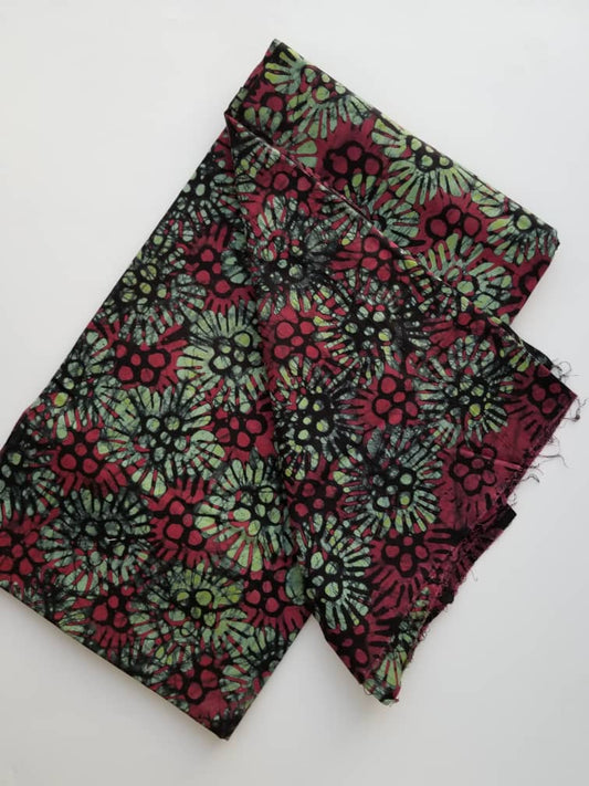 Green And Red Flowers Batik Fabric