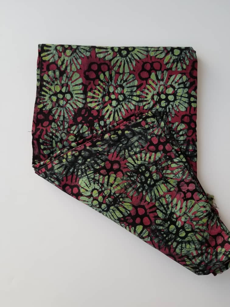 Green And Red Flowers Batik Fabric