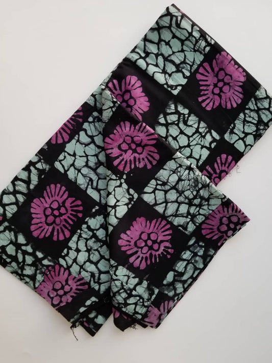 Black with pink flowers and squared blue prints