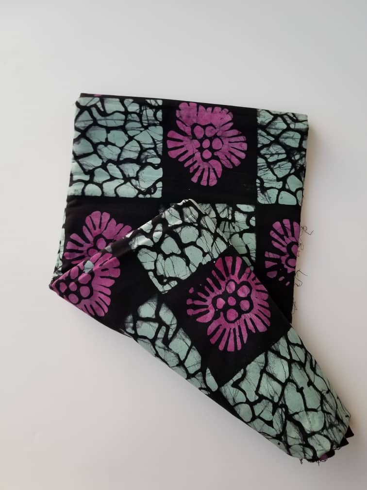 Black with pink flowers and squared blue prints