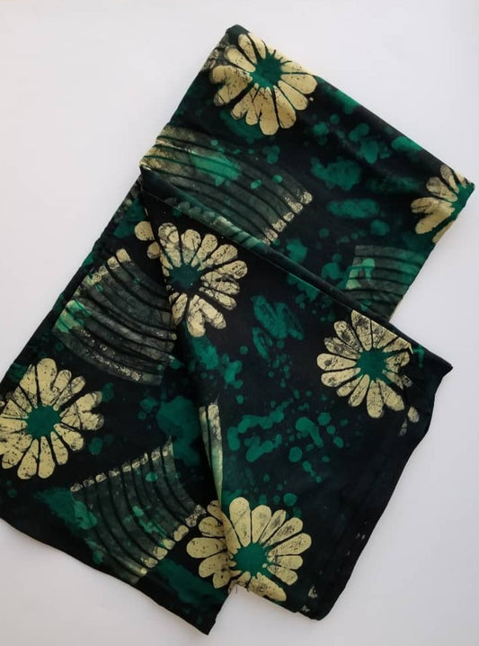 Green with Cream flowers Fabric