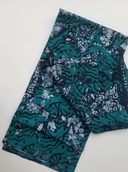 Green And White Printed Batik Fabric