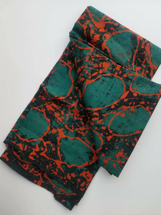Orange and Green Prints Batik Fabric