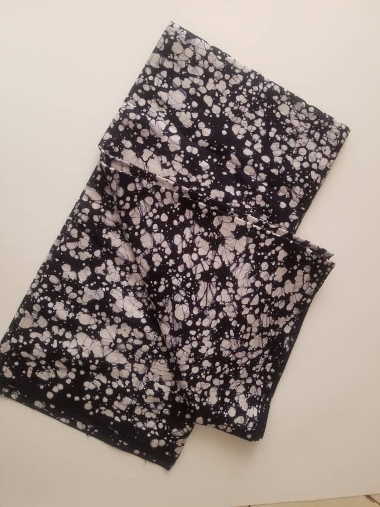 Navy Blue with printed white Dots Batik Fabric