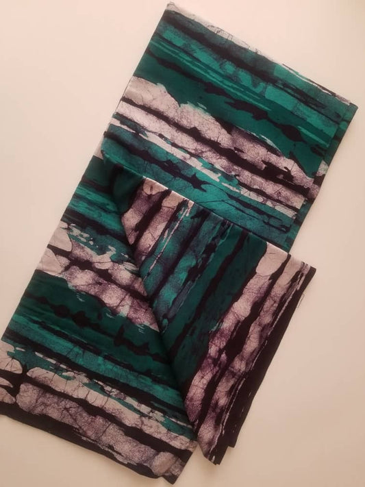 Green And White printed Batik Fabric