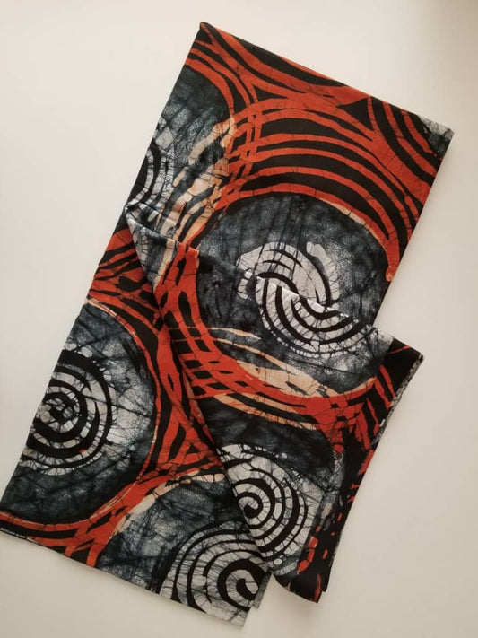 Grey And Orange Circled Batik Fabric